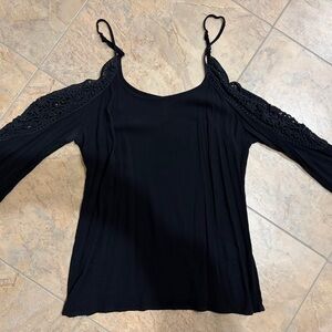 Xhilaration Black Crochet Sleeve Blouse